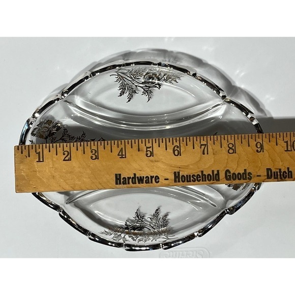 Beautiful Glass Dish with silver trim and floral print. Candy Dish. Serving Dish - Picture 3 of 5